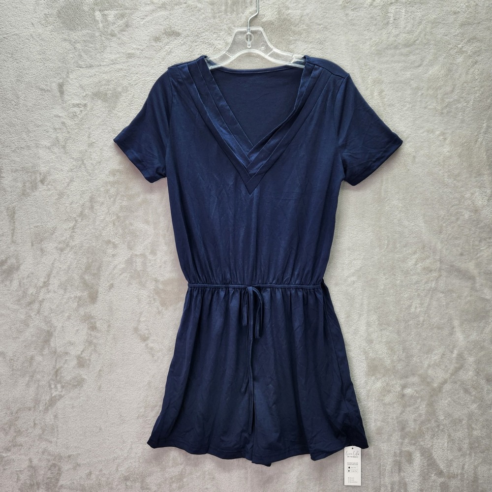 Cupshe Romper Womens‎ Small Navy Blue Drawstring Waist Short Sleeve Jumpsuit New